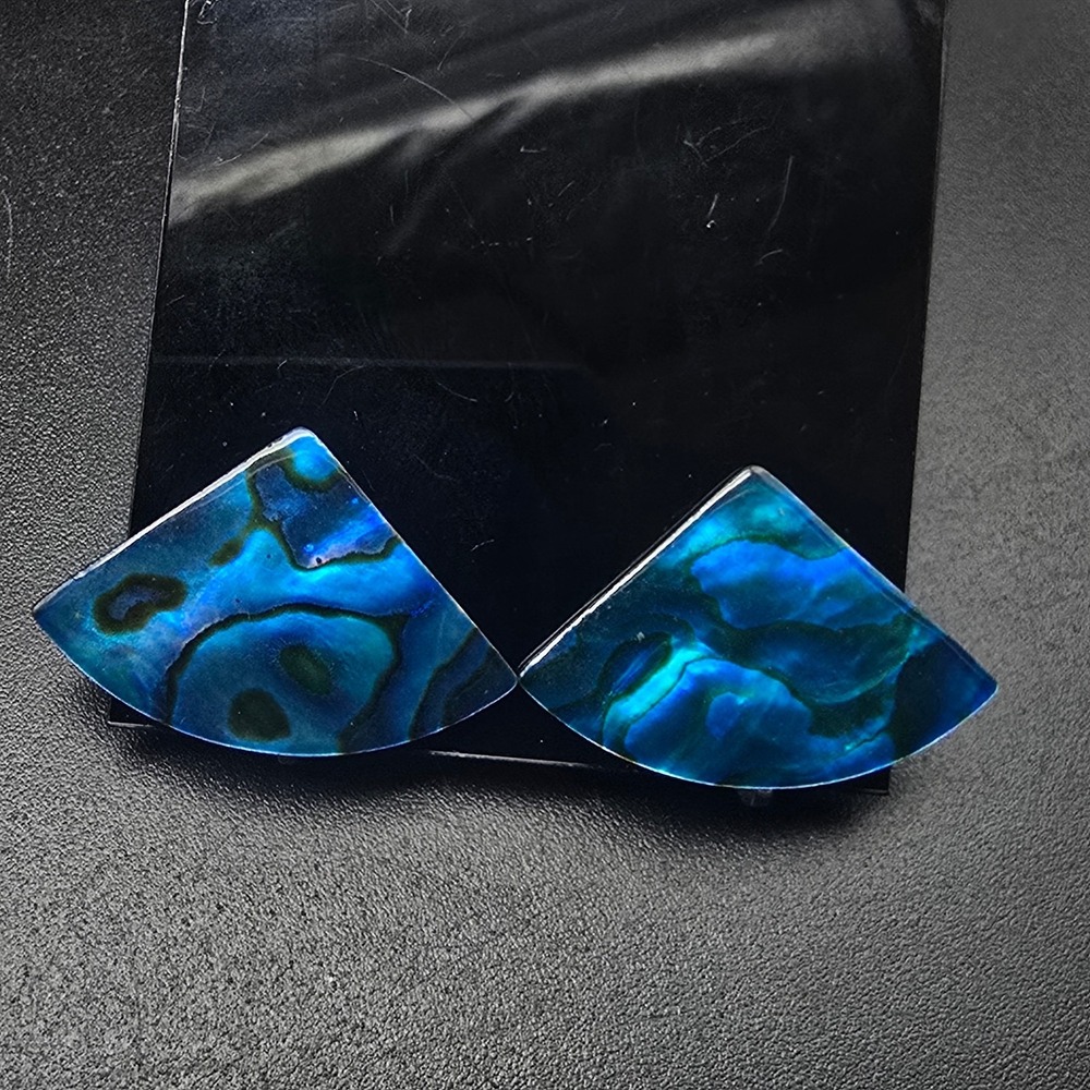 Paua Shell Triangle Fan Shape Clip On Earrings Vintage Costume Jewelry